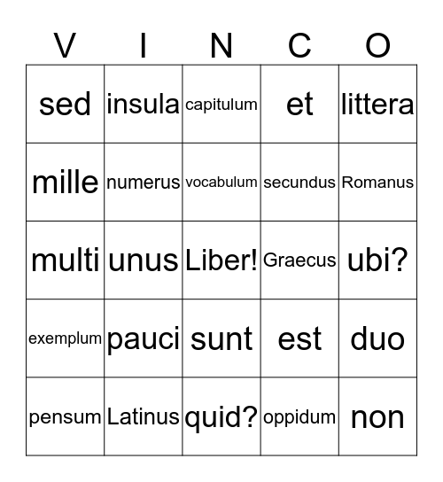 VINCO! Capitulum I Bingo Card