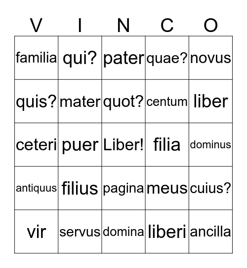 VINCO! Capitulum II Bingo Card