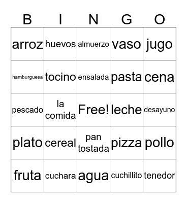comida Bingo Card