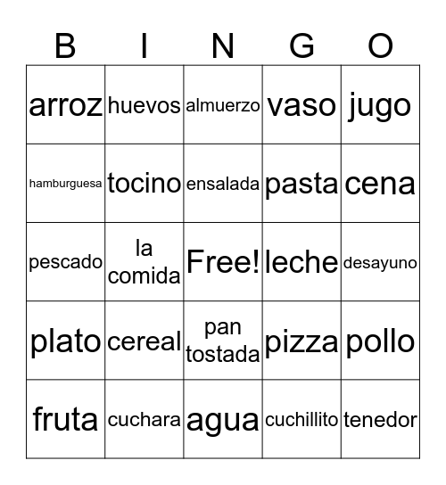 comida Bingo Card