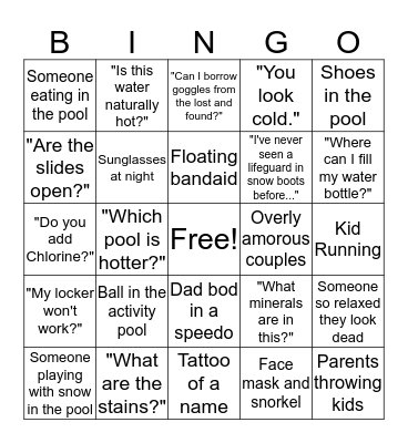 Lifeguard Bingo Card