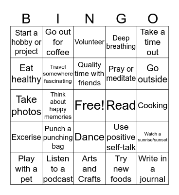 Self-Care Bingo Card