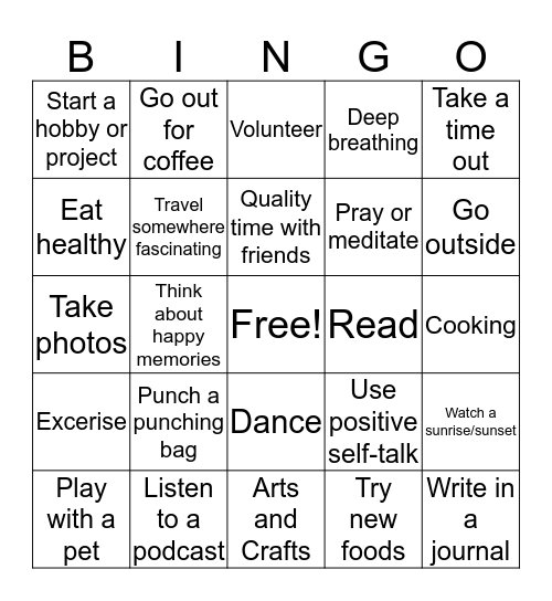 Self-Care Bingo Card