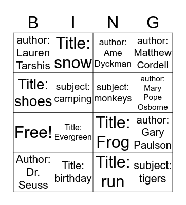 Destiny Search Bingo Card