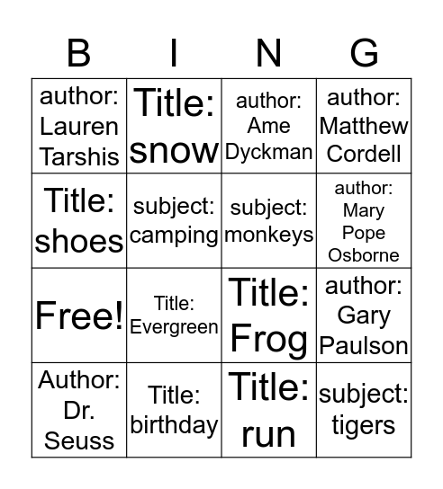 Destiny Search Bingo Card