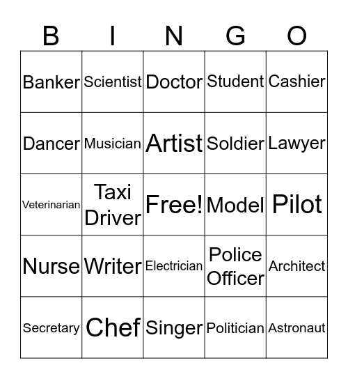 Professions Bingo Card