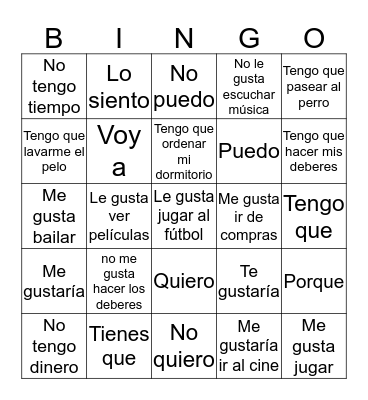 No Puedo ... Bingo Card