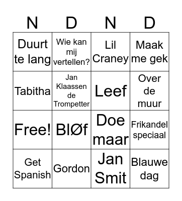 ND Hollands Café BINGO Card