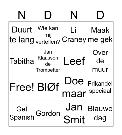 ND Hollands Café BINGO Card