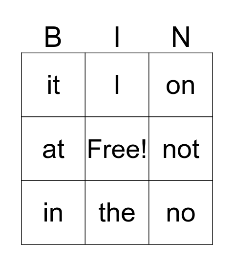 Sight Words 1 Bingo Card