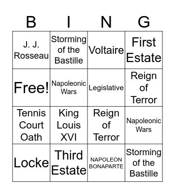 Age of Revolution Bingo Card