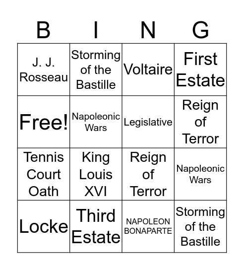 Age of Revolution Bingo Card
