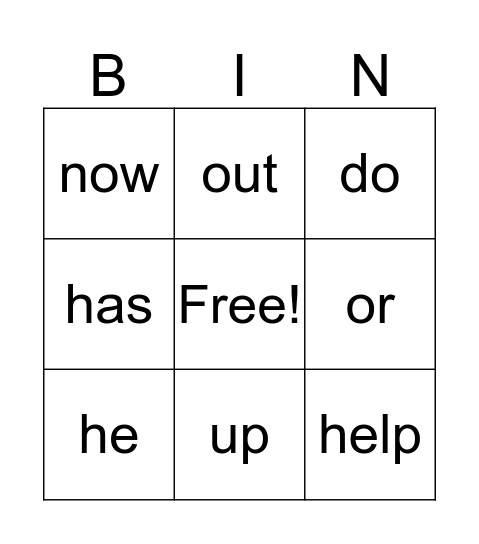Sight Words 1 Bingo Card