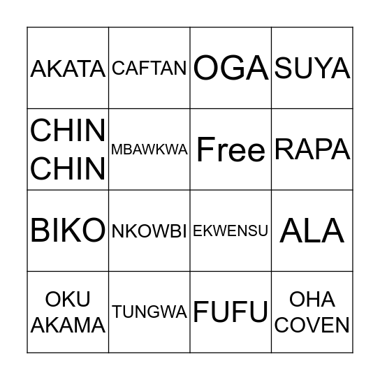 Akata Witch Bingo Card