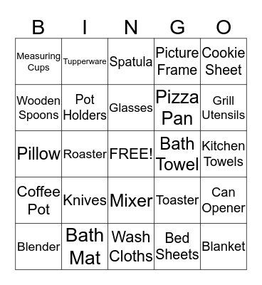 Bridal Bingo Card