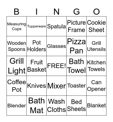 Bridal Bingo Card