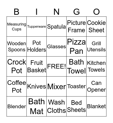 Bridal Bingo Card