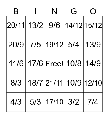 CONVERTING MIXED NUMBERS TO IMPROPER FRACTIONS Bingo Card