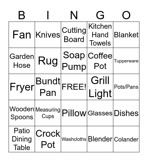 Bridal Bingo Card