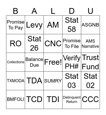 Balance Due New Hire Bingo Card