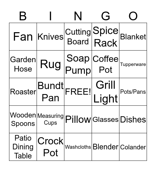 Bridal Bingo Card