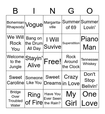 Music Bingo Card