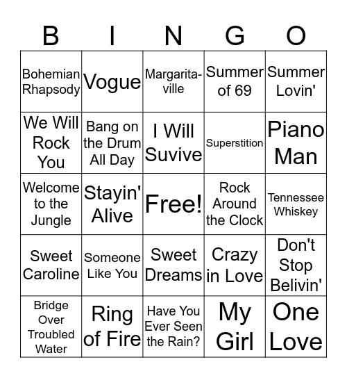 Music Bingo Card
