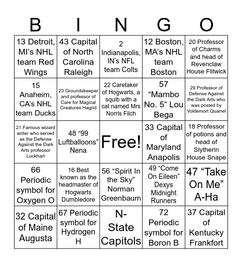 Untitled Bingo Card