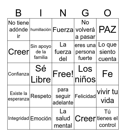 Encouragement Bingo Card