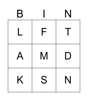 Alphabet Bingo Card