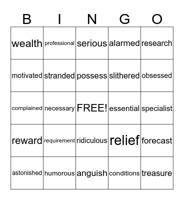 Unit 6 Vocabulary Bingo Card