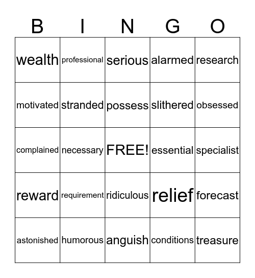 Unit 6 Vocabulary Bingo Card