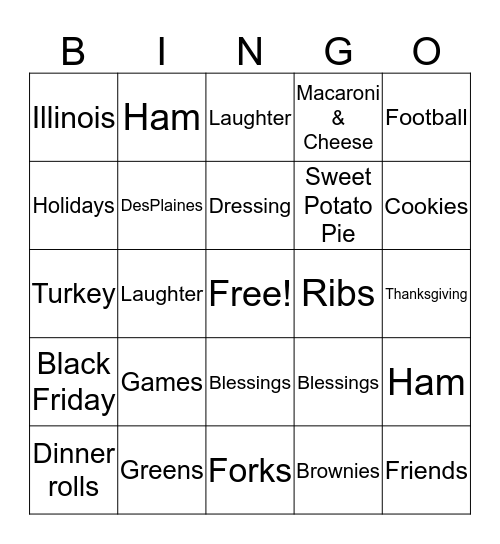 Happy Thanksgiving!!! Bingo Card