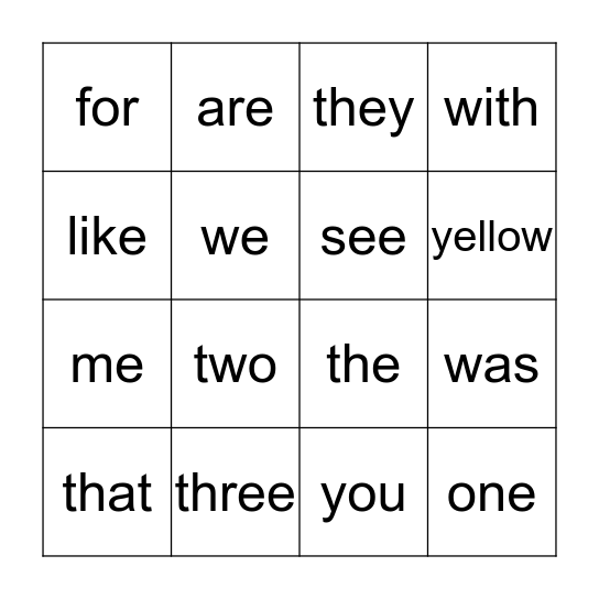 HIGH FREQUENCY WORDS (R) Bingo Card