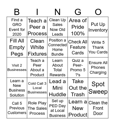 Downtime Bingo Card