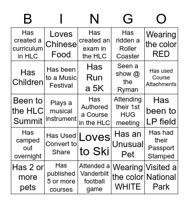 Tennessee HUG Bingo Card