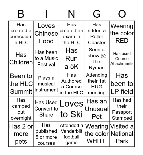 Tennessee HUG Bingo Card