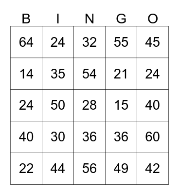 Number Bingo Card