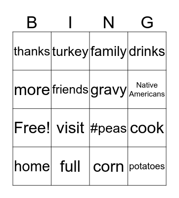 ASL Thanksgiving  Bingo Card