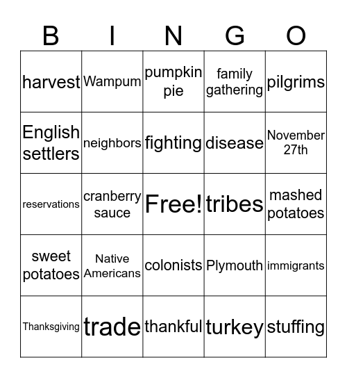 Thanksgiving Bingo Card