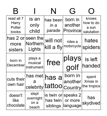Creekside Bingo Card