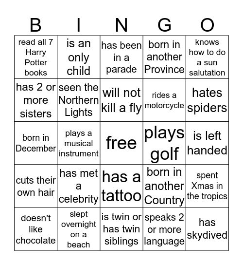 Creekside Bingo Card