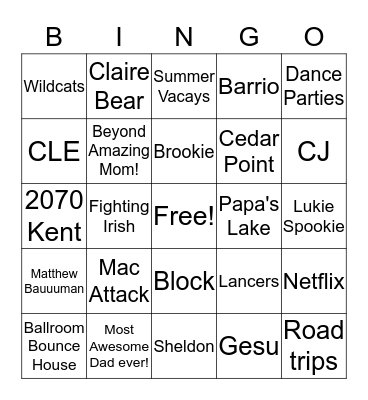 Radke Turkey Bingo Card