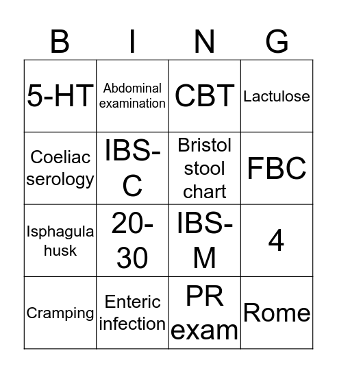 IBS Bingo Card