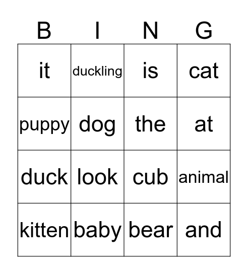 Is it a Baby Animal? Bingo Card