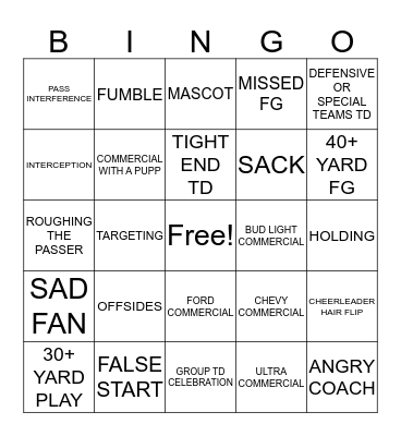 September 25, 2019. 1st Half Bingo Card