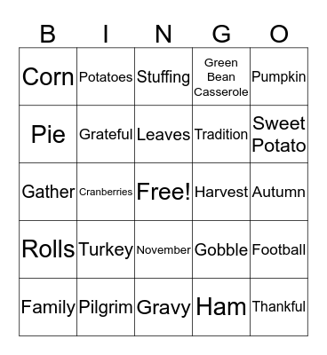 Thanksgiving Bingo Card