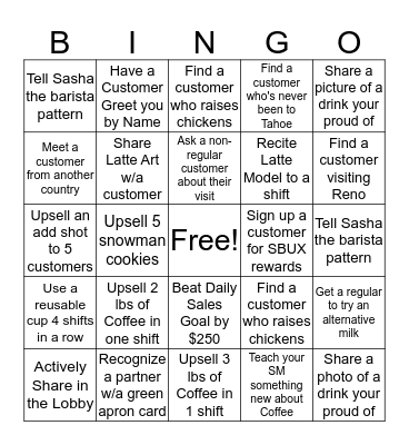 Barista Bingo Card