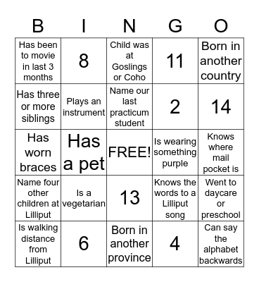 Lilliput BINGO Card