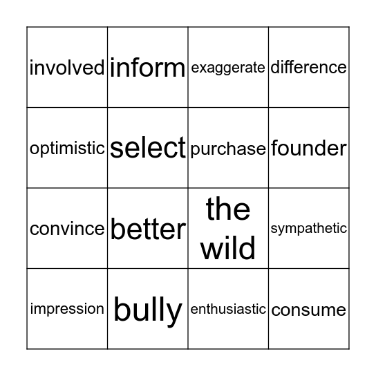 UNIT 1 AND UNIT 2 VOCABULARY Bingo Card